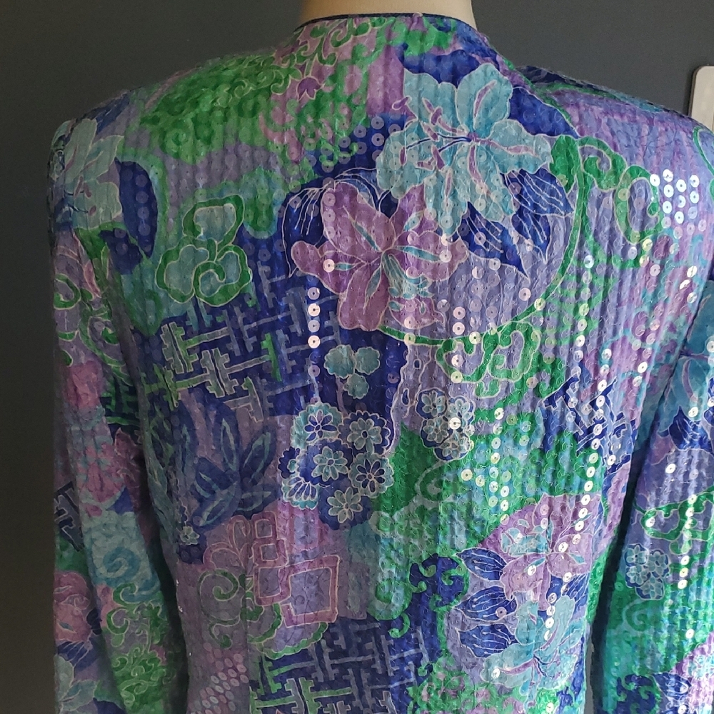 Vtg Sequin-Embellished Lavender & Aqua Women's Blazer - Picture 6 of 17